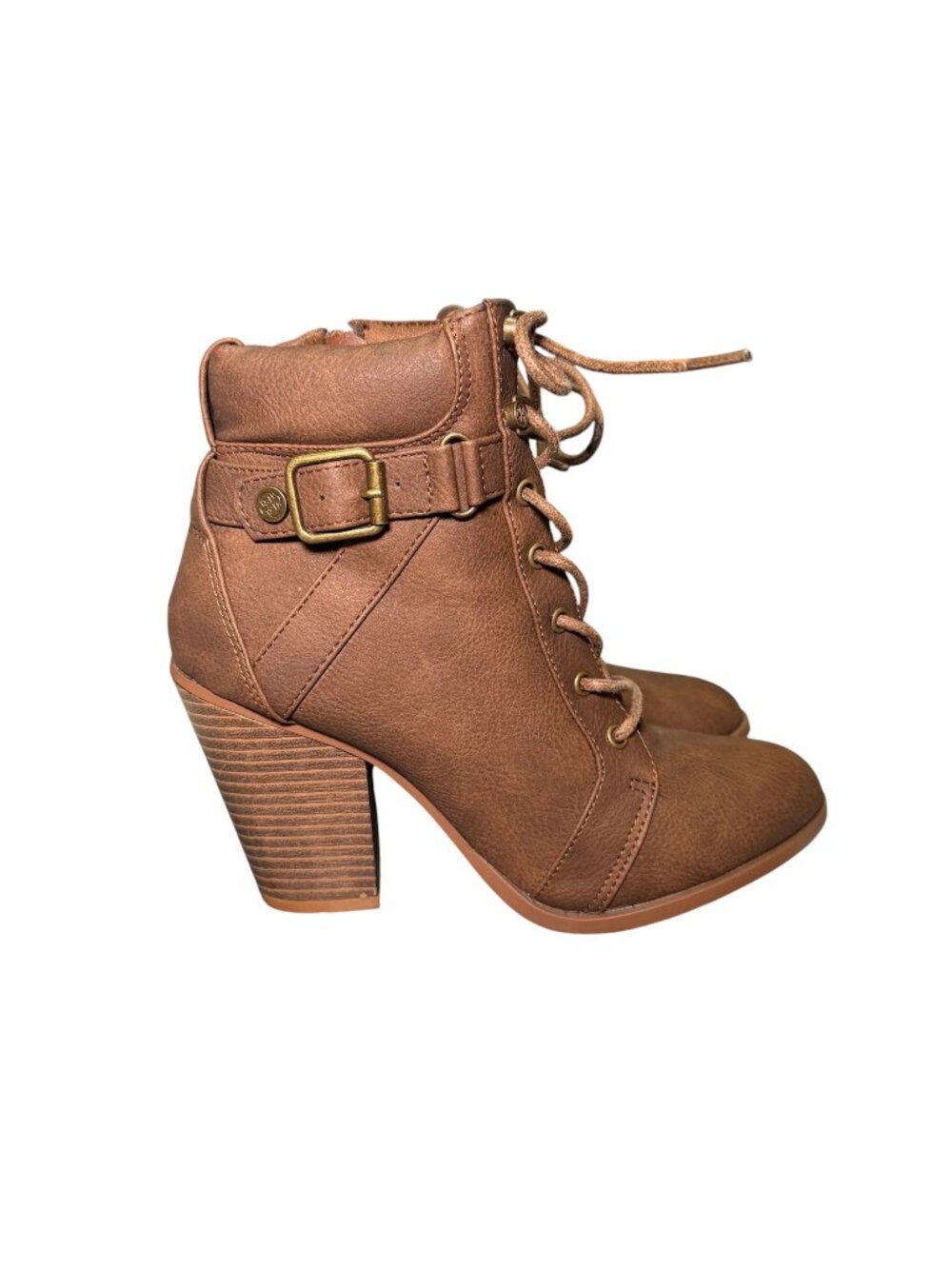 Daisy Fuentes Kloudie Brown Lace Up Zip Up Combat Block Heel Booties Size 6.5M
